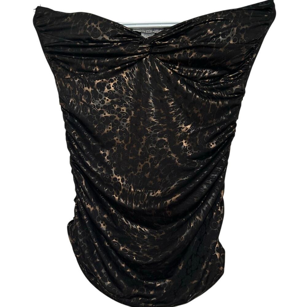 Cristina Women's‎ Black Gold Silky Strapless Ruched Padded Bra Top Size Large
